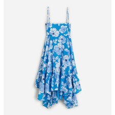New J Crew Size L Convertible beach dress blue Linear peony Bow Vivid Blue BR047