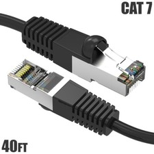 40FT Cat7 RJ45 Network Ethernet SSTP Patch Cable Shielded Copper 600MHz Black