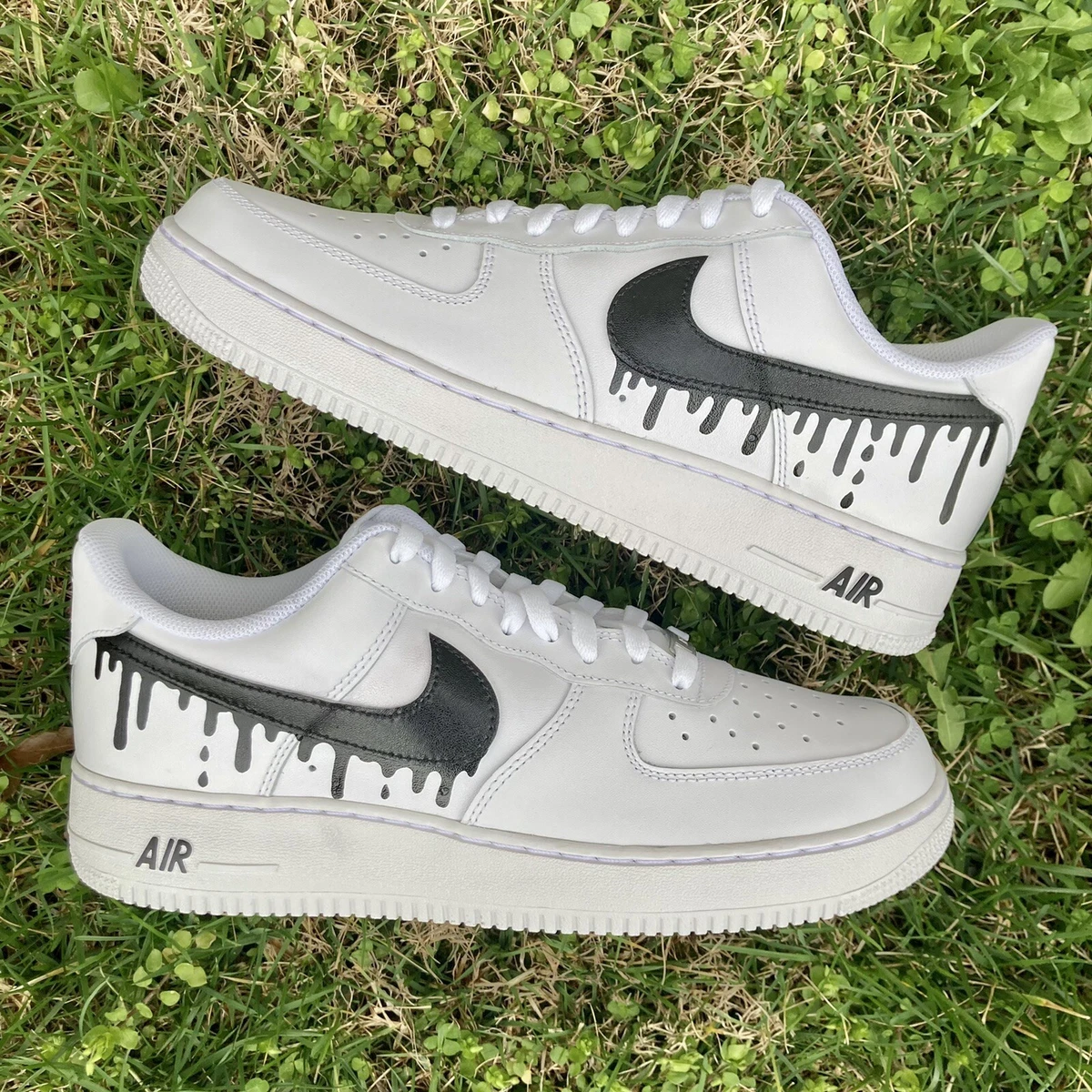 Pre-owned Nike Custom Air Force 1,custom Gray/black Drip Air Force 1,all  Sizes Men/women/kids