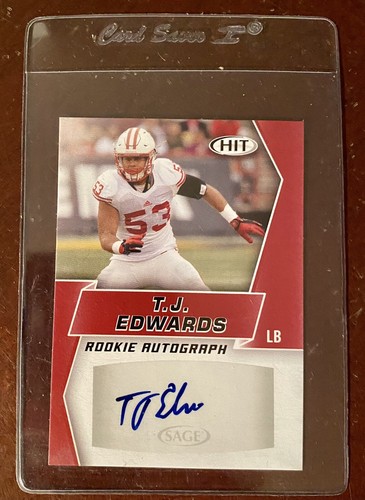 TJ EDWARDS Chicago Bears 2019 T.J. SAGE HIT ROOKIE DRAFT RC AUTO ON CARD RED NFL
