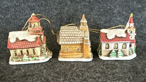 Vintage Lefton's Colonial Village #05816 Hanging Christmas Ornament Church Set/3 - Picture 14 of 20