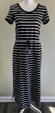 Women's T by Talbots Dress UPF 50+ Outdoor Black White Stripe Small S