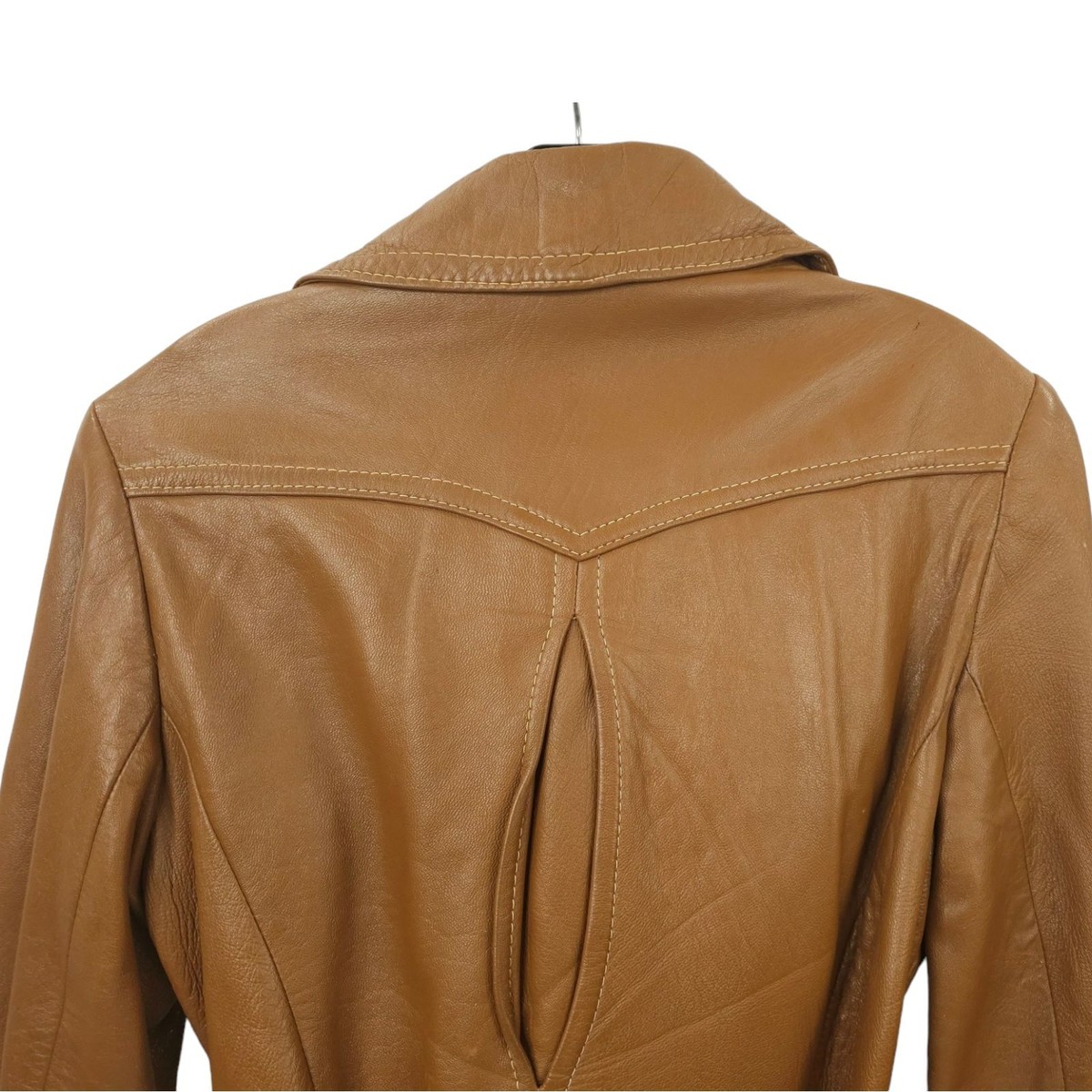 Vintage 70s DDM Brown Leather Point Collar Belted Womens Size 12