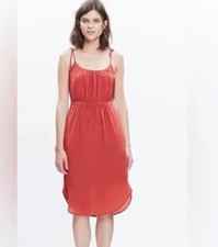 Madewell Silk Skyway Cami Midi Dress Womens 0 Coral Red Tie Strap Cinched Waist