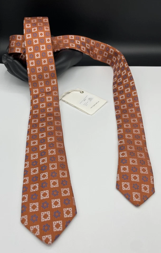 Corbata 100 % seda LUIGI BORRELLI Napoli para hombre ~ naranja ~ floral ~ ¡Hecha en Italia! Foto 2 de 4