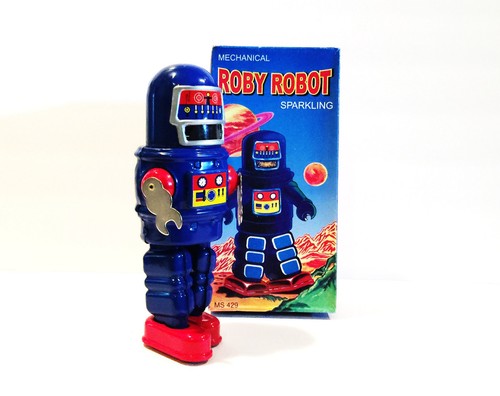 BRAND NEW MECHANICAL ROBY ROBOT SPARKLING SUPT MS 429 TIN WIND UP ROBOT MINT - Picture 7 of 7