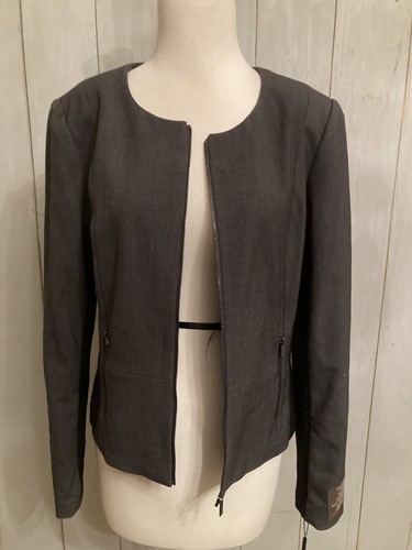 CALVIN KLEIN Invisible Fit Solutions Grey Black Panel Zip Up Jacket 12 NWT $129 - Picture 6 of 17