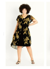 Brand New EVANS Black & Golden Mustard Palm Print Layered Dress PLUS Size 22 (24