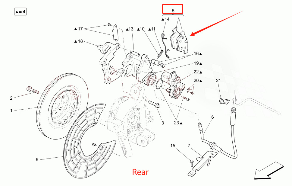 Genuine Rear Brake Pads Set for Maserati  Levante Quattroport, 2 Piston Calipers