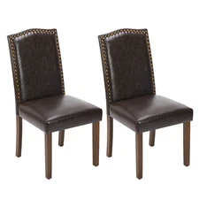 Set of 2 Contemporary Upholstered Dining Chairs with Nailhead Trim and Wood Legs
