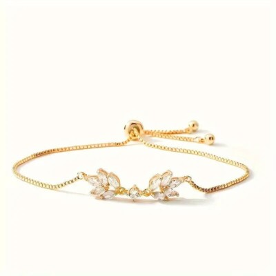 GH-VS Natural Diamond Women's Bolo Bracelet 14K Yellow Gold Adjustable Marquise
