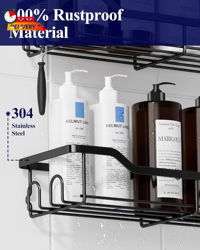 Kitsure shower caddy 2 pack large – black stainless steel no-drill bathroom orga - 第 7/7 張圖片
