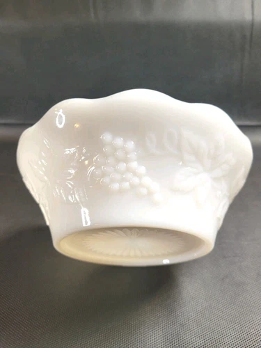 Vtg Milk Glass Fruit Bowl With Scalloped Rim And Harvest Grape Design 8.5 Inches