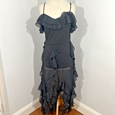 Eilly Bazar Dress Womens Medium Ruffles Sheer Black 90s Y2K Fairy WhimsiGoth