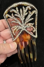 Vintage Deco Pave Rhinestone Faux Tortoise Shell CELLULOID DECORATIVE HAIR COMB