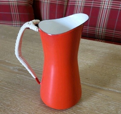 🧡1950s Dansk IHQ Red Enamel Kobenstyle Pitcher Wrapped Handle