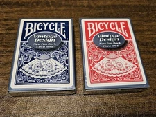 Brand New Red Blue Bicycle Decks Vintage Design New Fan Back Ohio Made 1st Print