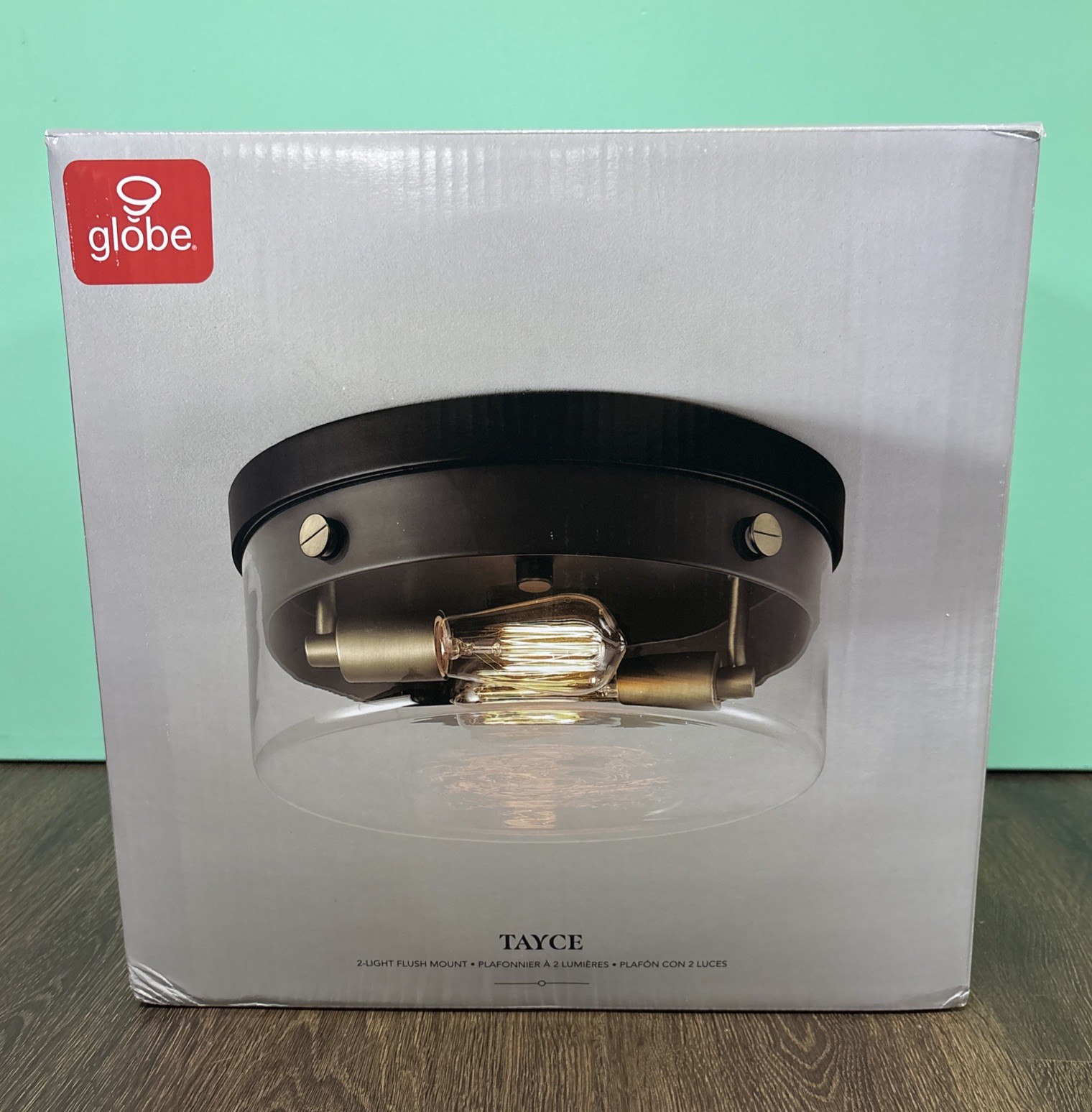 Tayce 13 in. 2-Light Matte Black Flush Mount Ceiling Light with Clear Glass Shad