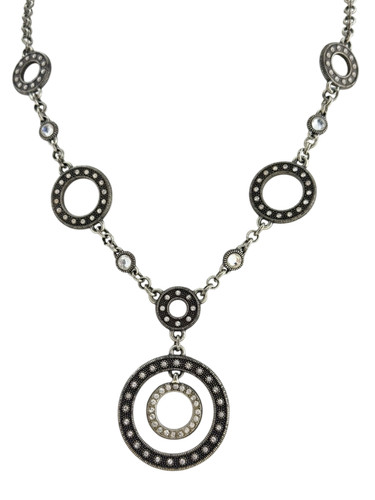 Brighton Townsend Silver Marcasite Mega Crystal Open Circles Reversible Necklace