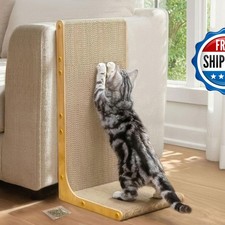 Conlun 23" L-Shaped Cardboard Cat Scratcher Wall-Leaning Wood Grain Large