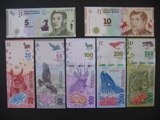ARGENTINA  5 + 10 + 20 + 50 + 100 + 200 + 500 Pesos  2015 - 2018  UNC