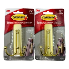2 Count Command Decorative Large Satin Brass Double Hook Holds up to 4 lb.