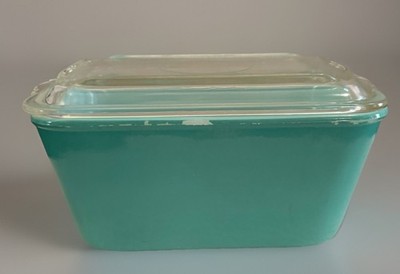 VTG GLASBAKE Robin Egg Blue Turquoise Rectangle Refrigerator Dish W/ Lid 1.5 Qt