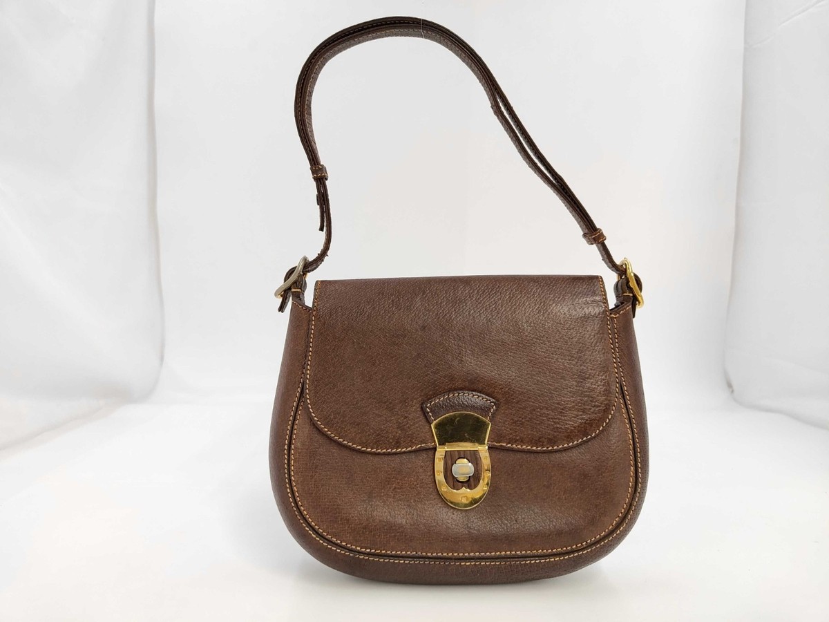GUCCI ヴィンテージ　ダークブラウン レザーバック Rare Vintage Gucci Horseshoe Lock Saddle Bag Brown Leather 1980s