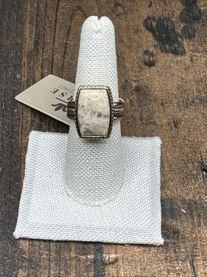 Barse Basics Rectangle Ring- Feldspar Jasper- Bronze-8-NWT