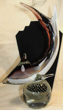 GRANDE SCULTURA 14,25" MURANO italiana ARTE VETRO pesce squalo bolle SOMMERSO