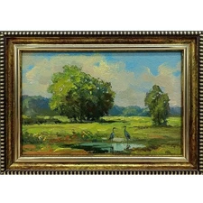 Summer nature Oil painting Original art Country Landscape meadow 4 x 6 in