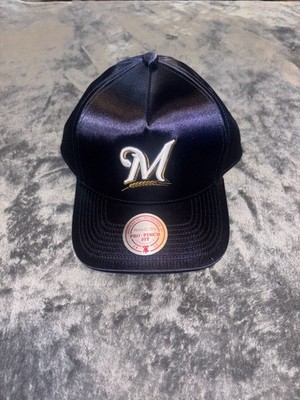 Mitchell & Ness Milwaukee Brewers Satin Navy Pro Pinch Snapback Hat