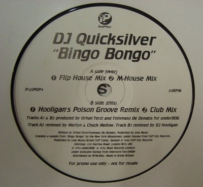 DJ Quicksilver - Bingo Bongo - UK 12'' Vinyl - 1998 - Interpop