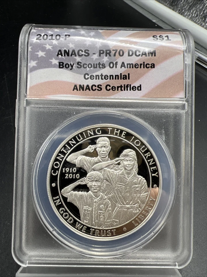2010 $1 BSA Boy Scouts of America Centennial Silver Dollar ANACS PR70 DCAM Proof - Image 3 of 4
