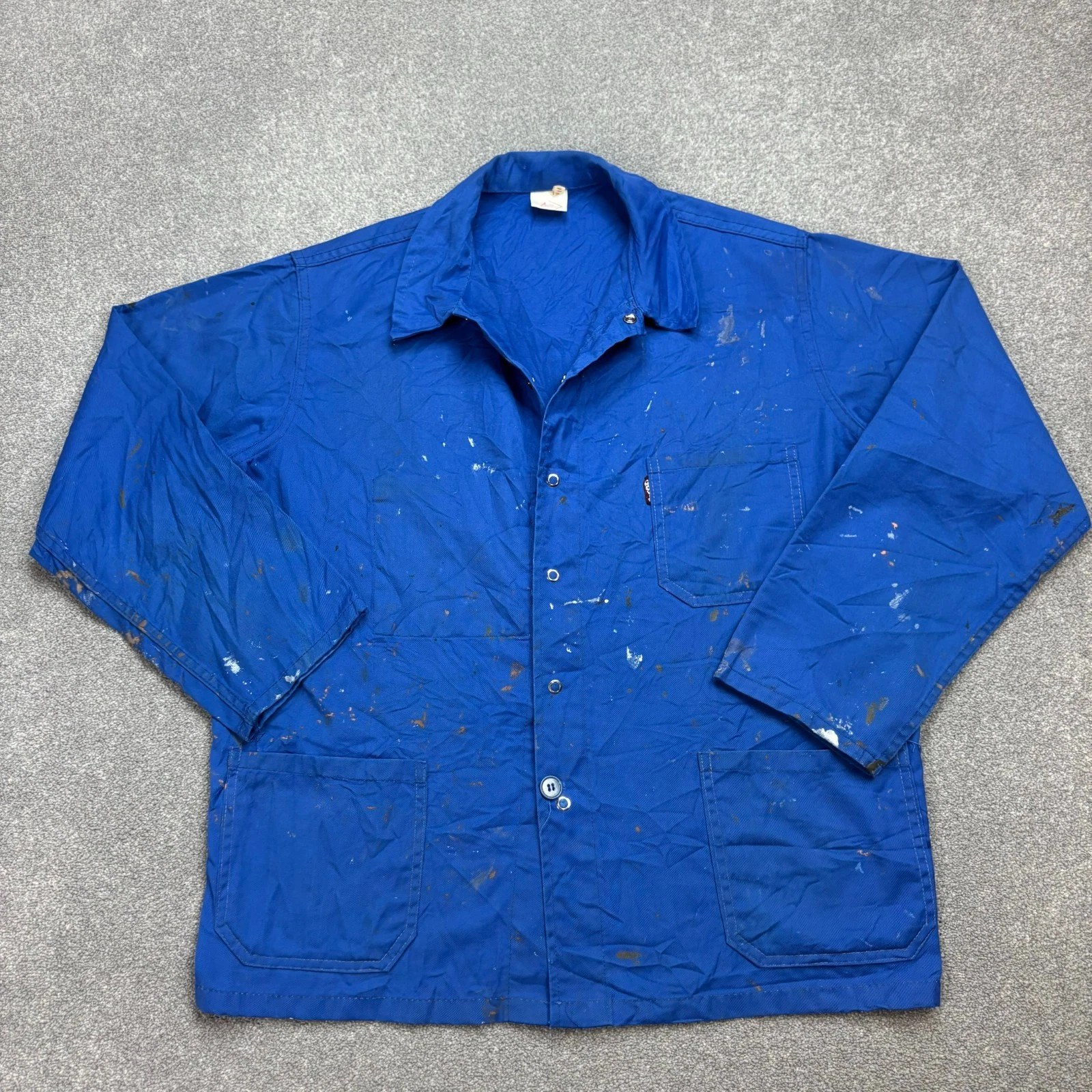Giacca francese adulto blu medio vintage lavoro abbigliamento da lavoro invec...