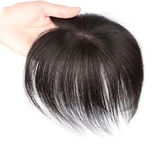 Women 100% Real Human Hair Topper Toupee Clip Hairpiece Bangs Bob Top Wigs 