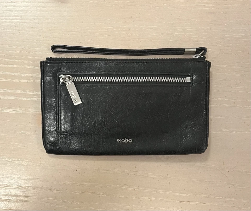 HOBO Clutch Wallet w/ Strap - Black w/Silver Hardware ~ Distressed Vintage Look! - Image 2 of 4