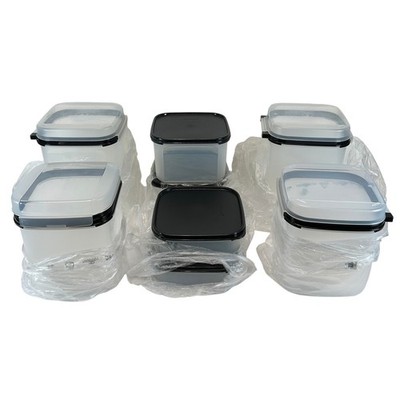 8 Pcs Tupperware Modular Mates Square Set Black Clear Lids Pantry Storage NEW