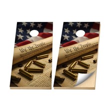 Premium Cornhole Vinyl Wraps - 3M Decal - Patriotic We The People 2nd Amendment