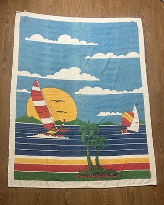 Vintage XL Cotton Beach Towel WindSurfing 52 X 66  Summer Thin Terry Brazil