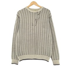 Nordic Vintage Warm Pullover Fair Isle, Long Sleeve, Beige, Wool, Size M