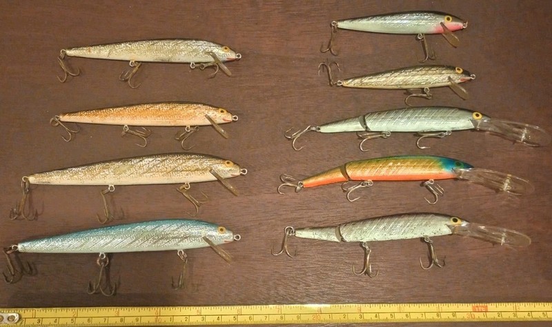(9) Vintage Rebel Minnow Lures: Shallow And Deep Divers