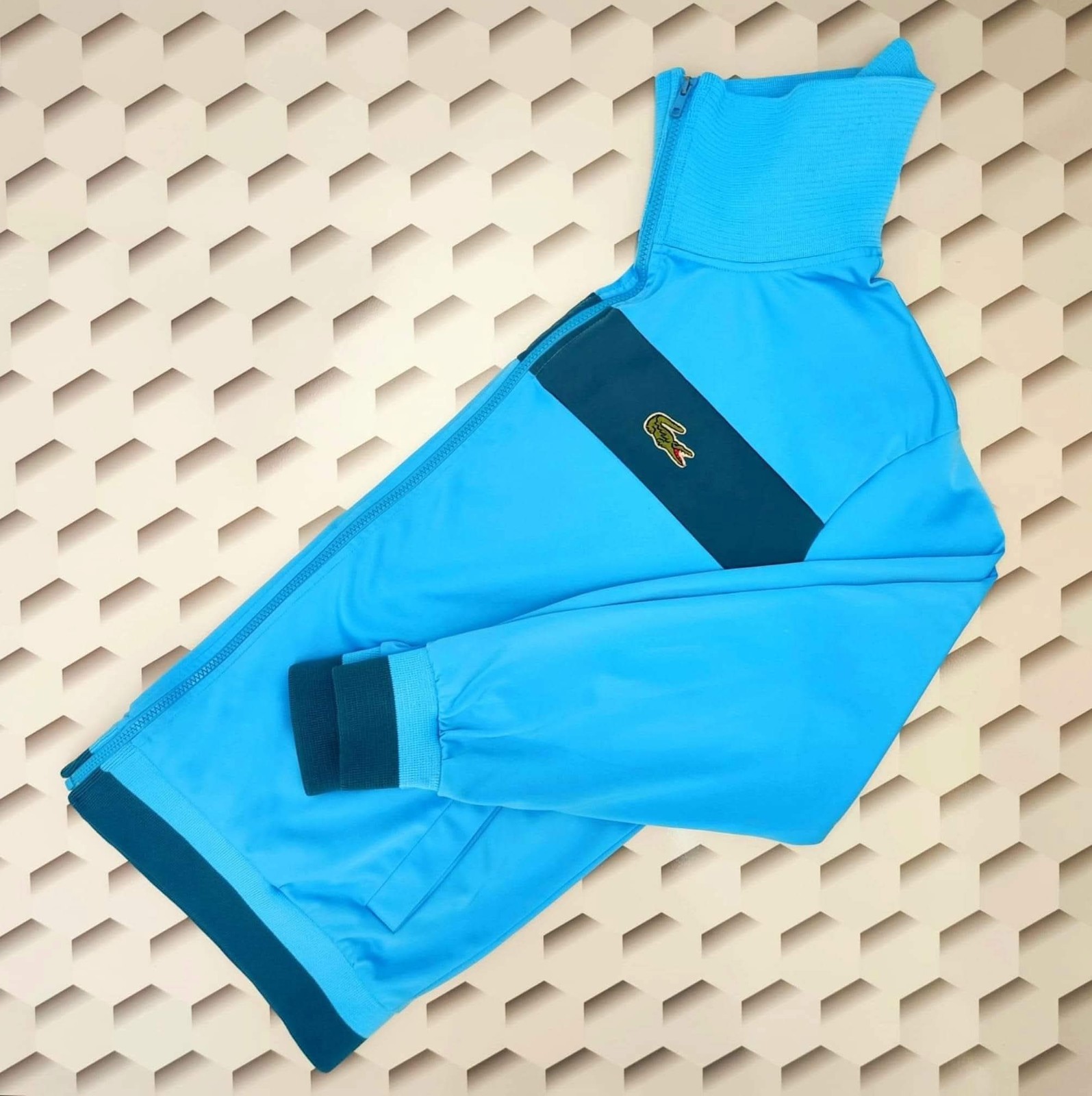 Chemise Lacoste Tracksuit Top Vintage 80s Bigger Croc XXXL Size 8 Sky Blue Rare image 5