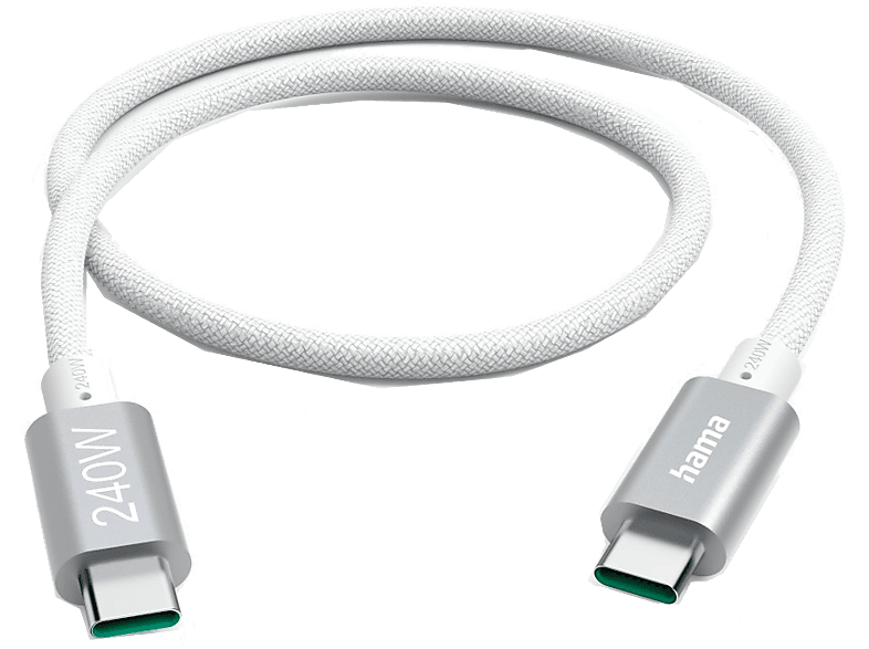 Cable USB-C - Hama 00201721, USB C 3.2, 5Gbps, 5A, 240W, 1.5m, Blanco