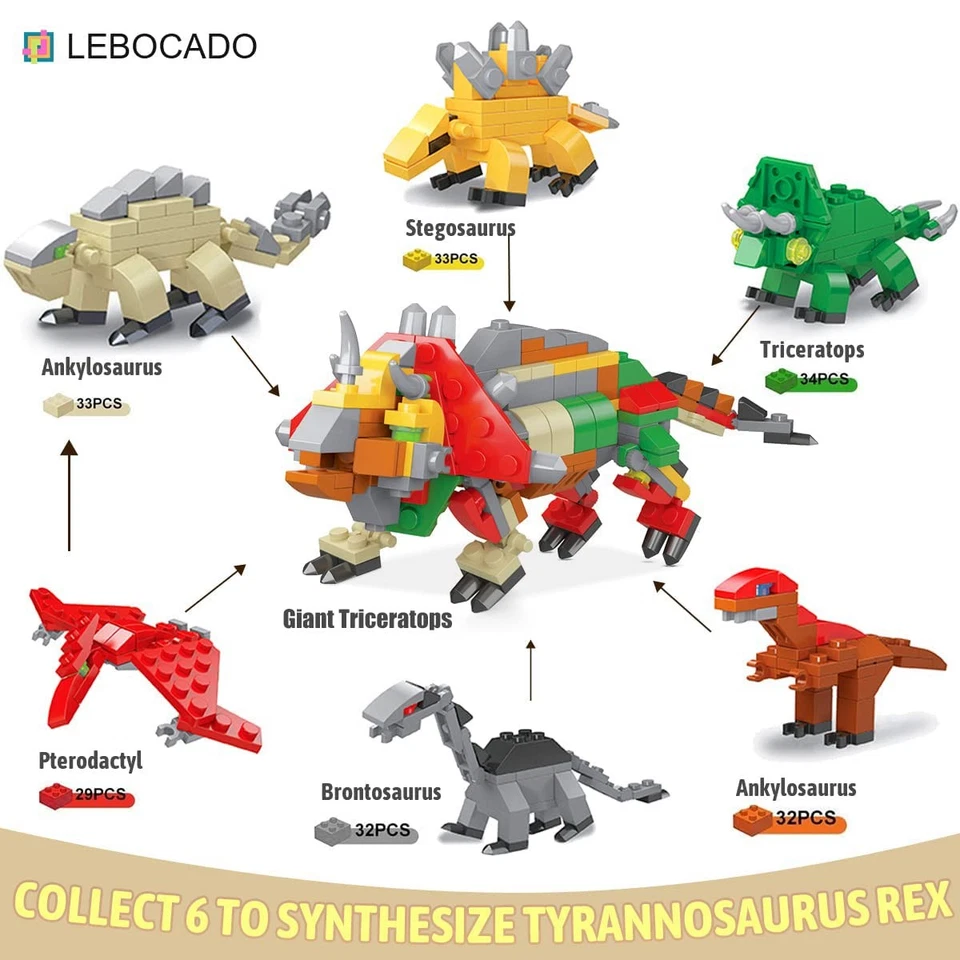 Mini Building Block Sets,12 Pack Dinosaur Toys Building Blocks, 6 in 1 STEM T... - Image 3 of 4