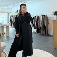 Langer Jeans Trenchcoat Joli Schwar Damen Jacke Onesize XS-XL Trench Coat Frauen