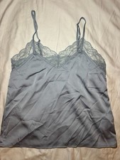 Y2K Baby Blue Satin Like Lace Trim Cami Tank Top Babydoll Coquette Romantic