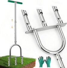 Lawn Aerator Tool Stainless Steel Manual Core Aerator W/ 3 Hollow Tines Heavy