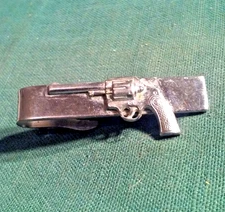 Revolver Handgun Pistol Figurative Theme Tie Clip Silver-Tone Metal by Hook-Fast