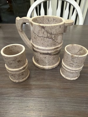Marble Water Pitcher And Set Of 6 Cups Stone Beige